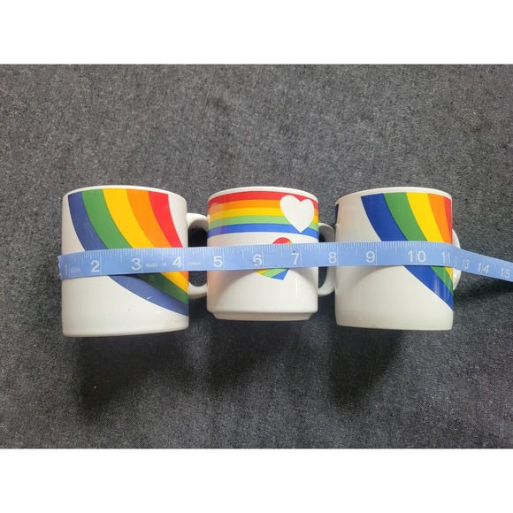 Vintage 70s 80s Russ F.T.D Set Of 3 Rainbow Mugs Mcm Coffee Funky Heart - Picture 15 of 15